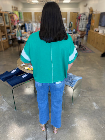 French Terry Striped Top K Green