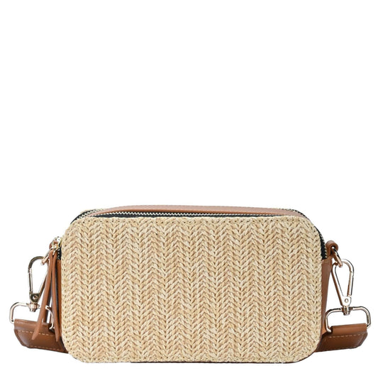 Helena Straw Crossbody Bag With Leather Paneling