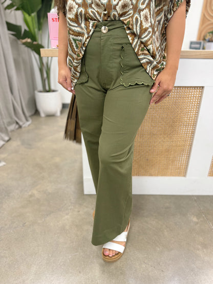 Pocket Full of Posies Cropped Jean Olive