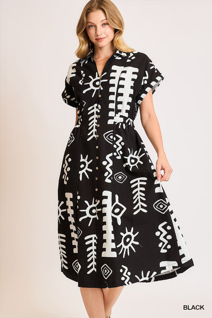 The Native Print Button Down Dress