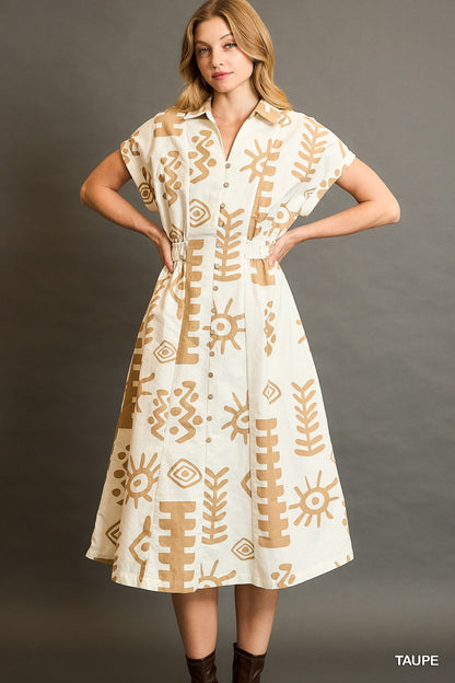 The Native Print Button Down Dress Cream