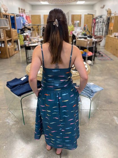 Fin Print in Teal Midi Dress