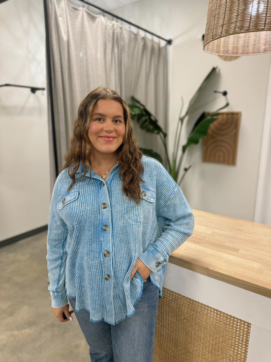 The Cozy & Chill Waffle Knit Button Up