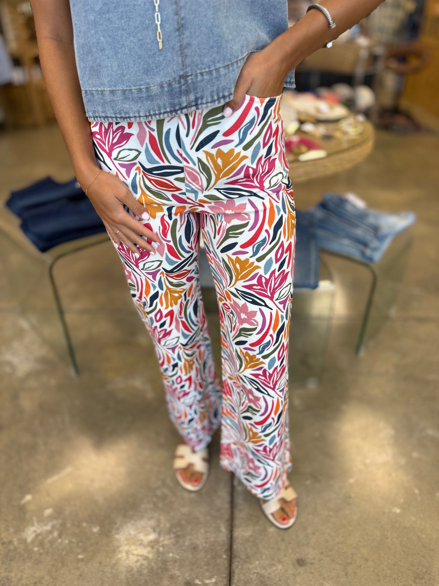 Artistic Floral Jeans