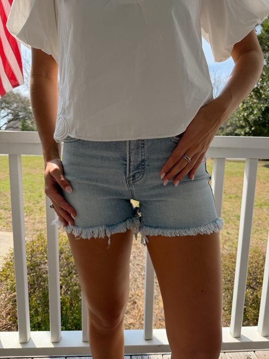 Risen High Rise Shorts Light Wash