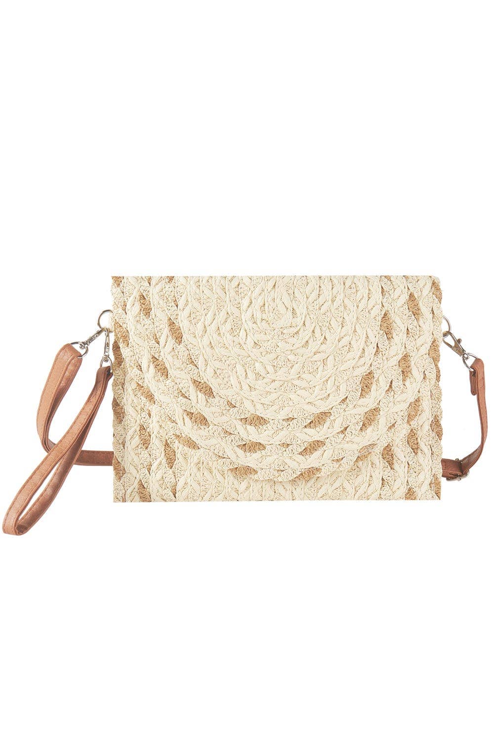 Mixed Color Detail Straw Clutch/Crossbody Bag Beige