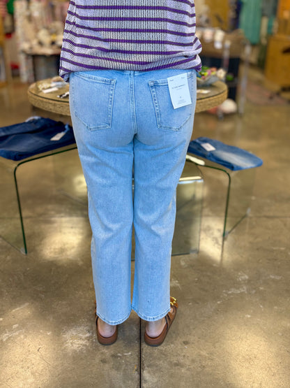 Super High Rise Light Wash Tapered Leg Jeans