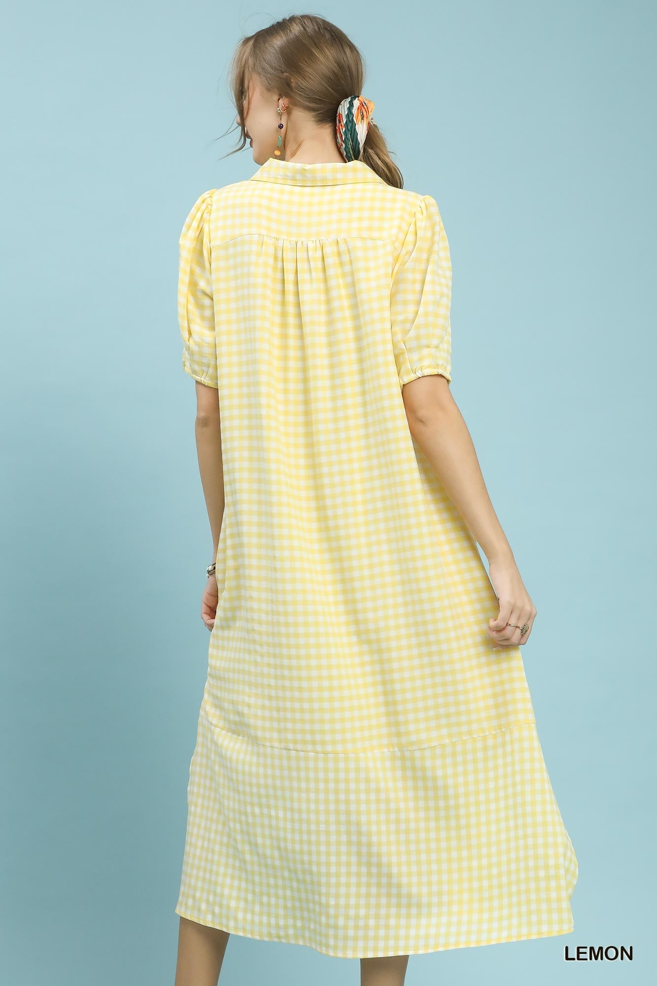 Gingham Midi Dress in Buttered Yellow