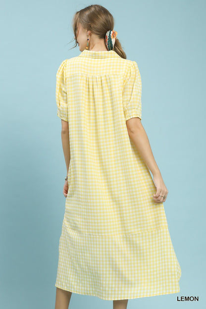 Gingham Midi Dress in Buttered Yellow