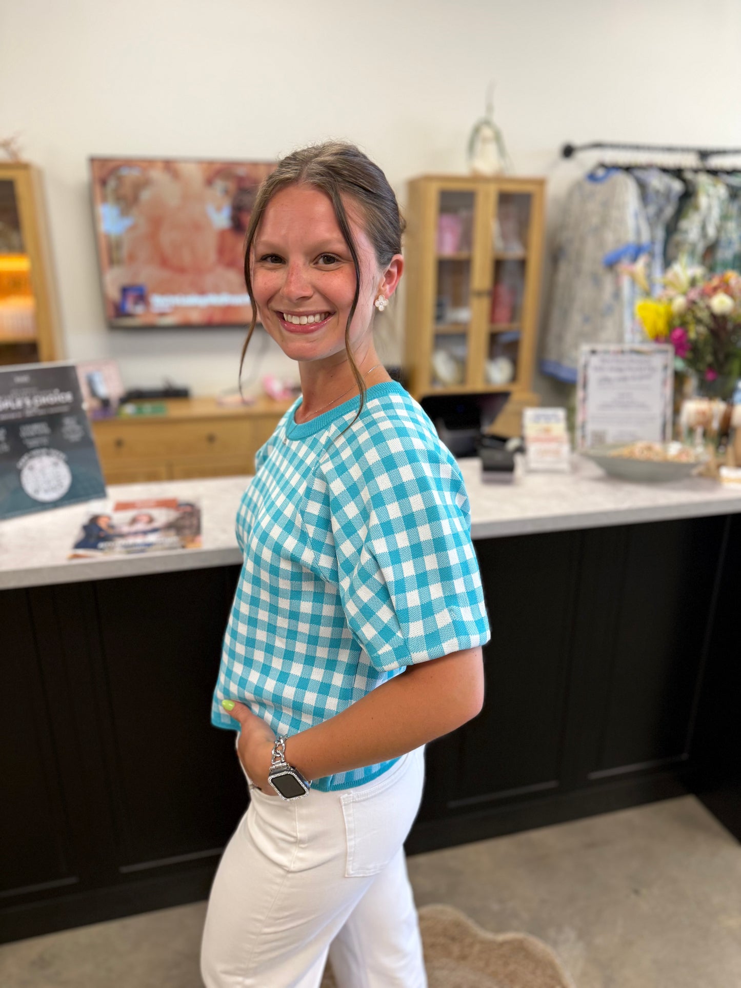 The Gingham Ocean Mist Top