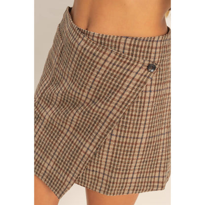 Plaid Wrap Mini Skirt