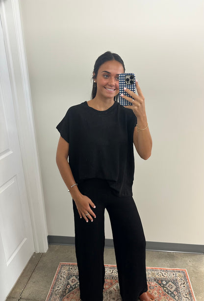 Raised Rib Relaxed Top & Pants Set Black