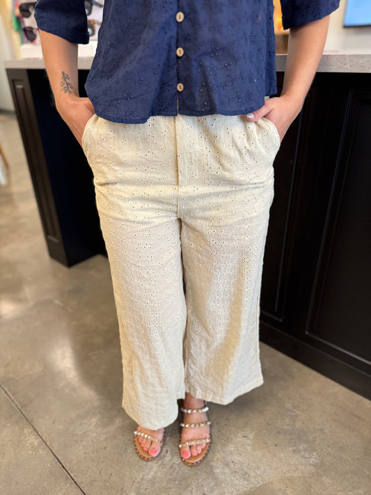 The Floral Eyelet Pants In Sand