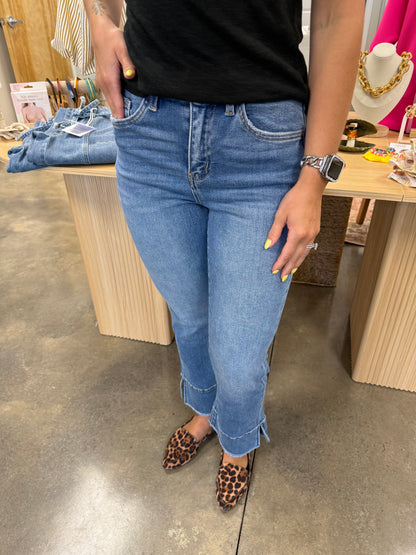 High Rise Trouser Slit Hem Kick Flare Jeans
