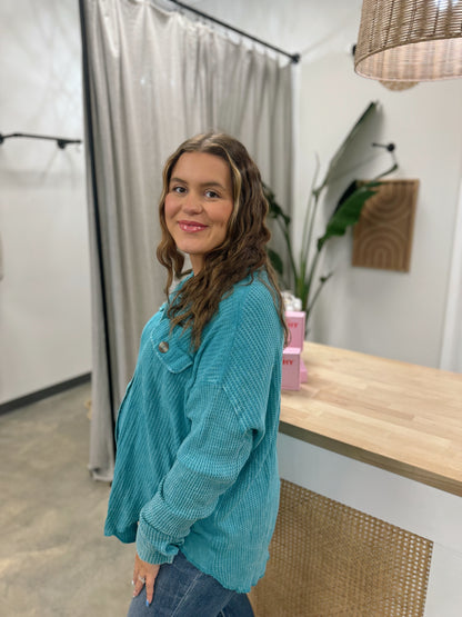 The Cozy & Chill Waffle Knit Button Up