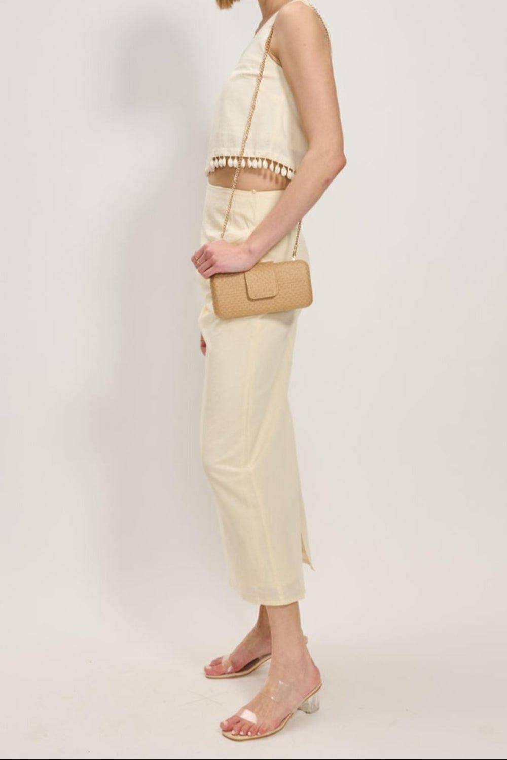 Sylvi Straw Clutch Bag With Chain Strap