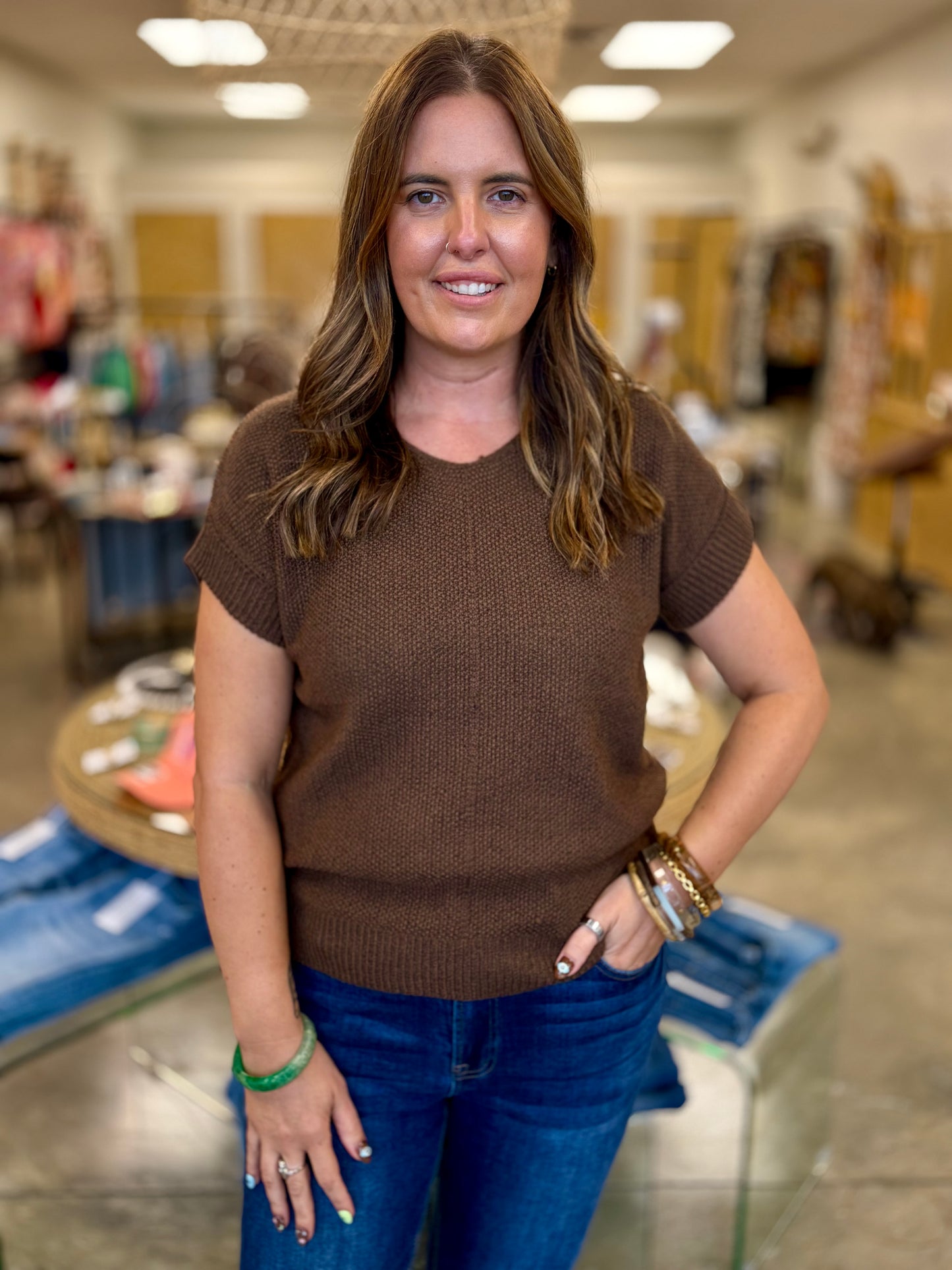 The Brinley Short Sleeve Sweater Brown