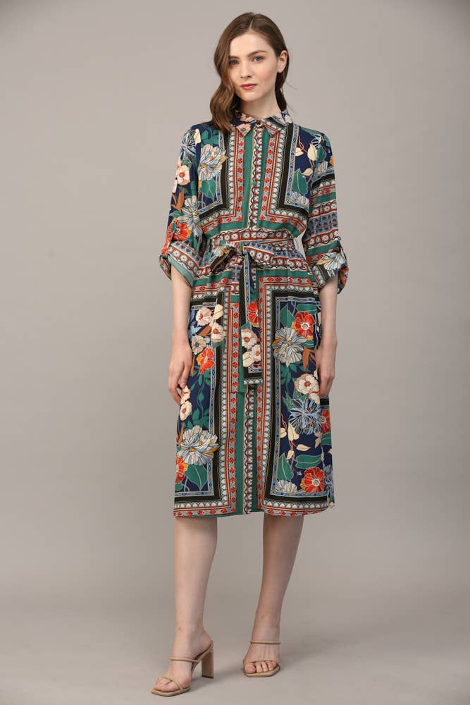 SILK SCARF PRINT SHIRT DRESS