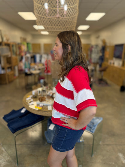 French Terry Striped Top Ruby