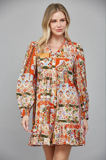 Patchwork Ruffled Mini Dress