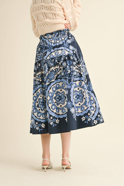 Navy Medallion Pull on Skirt