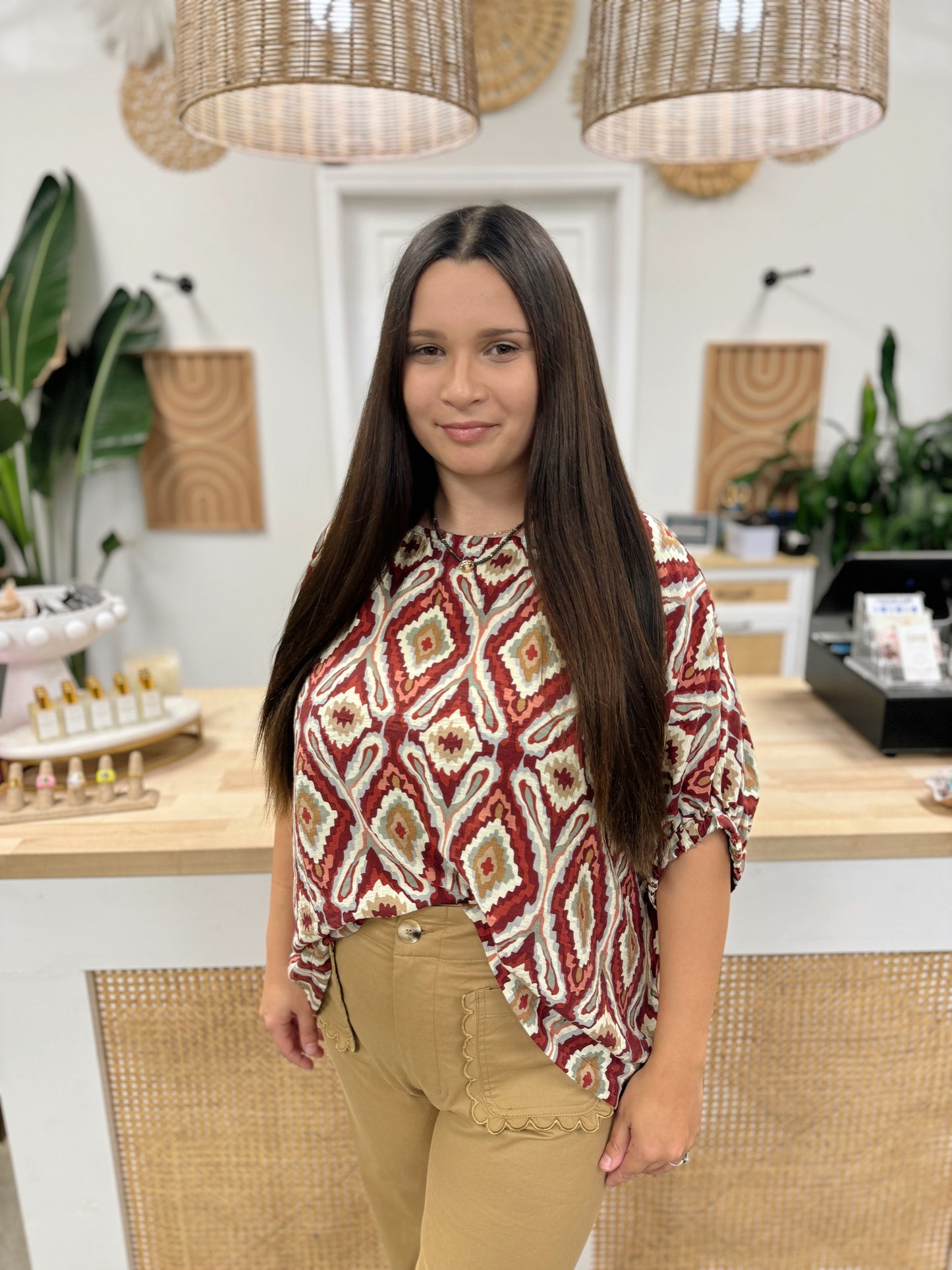 The Monica Blouse Crimson & Mocha