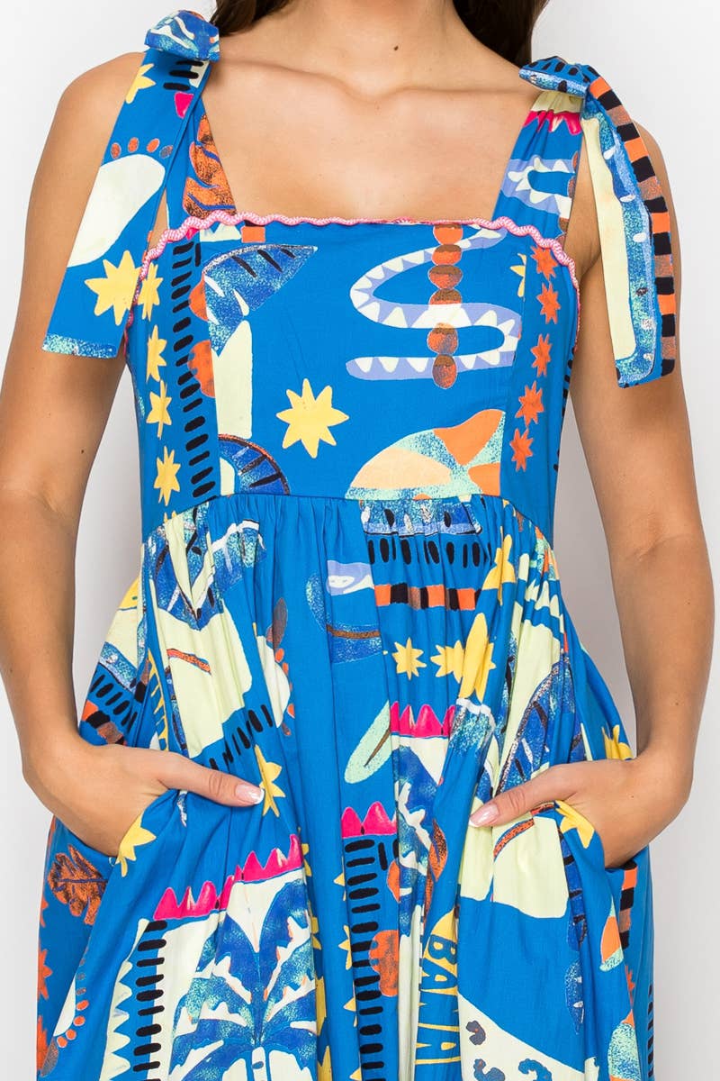 Retro Rio Blue Tropical Maxi Dress