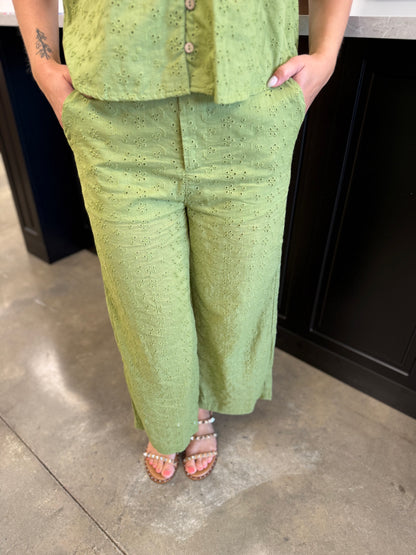 The Floral Eyelet Pants In Palm