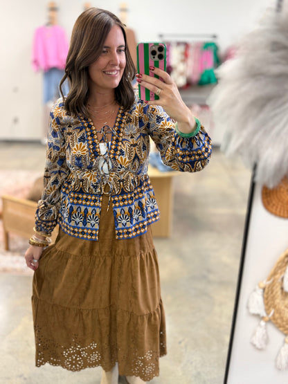 The Lainey Sued Midi Skirt-Tan Brown