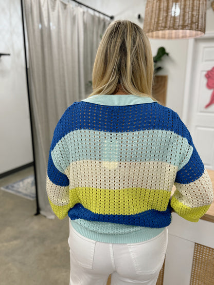 Color Block Crochet Knitted Sweater