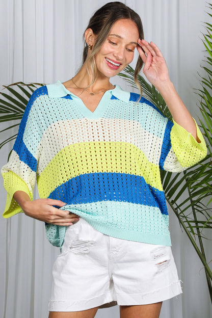 Color Block Crochet Knitted Sweater