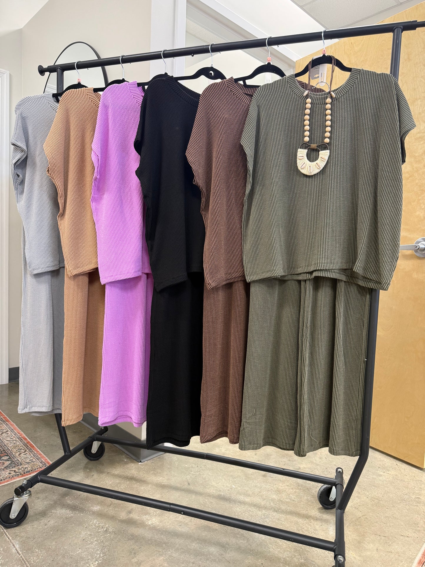 Raised Rib Relaxed Top & Pants Set Sleet