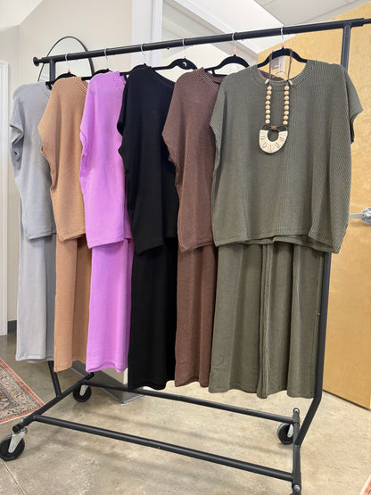 Raised Rib Relaxed Top & Pants Set Sleet