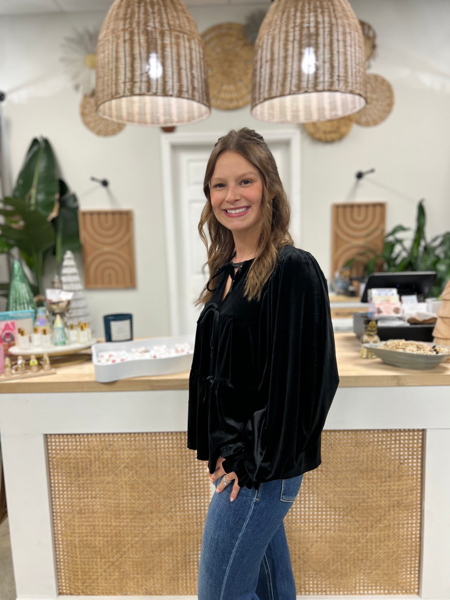 Christmas Velvet Noelle Top Black