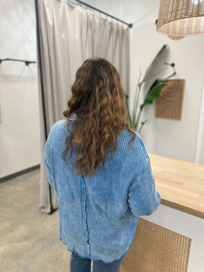 The Cozy & Chill Waffle Knit Button Up