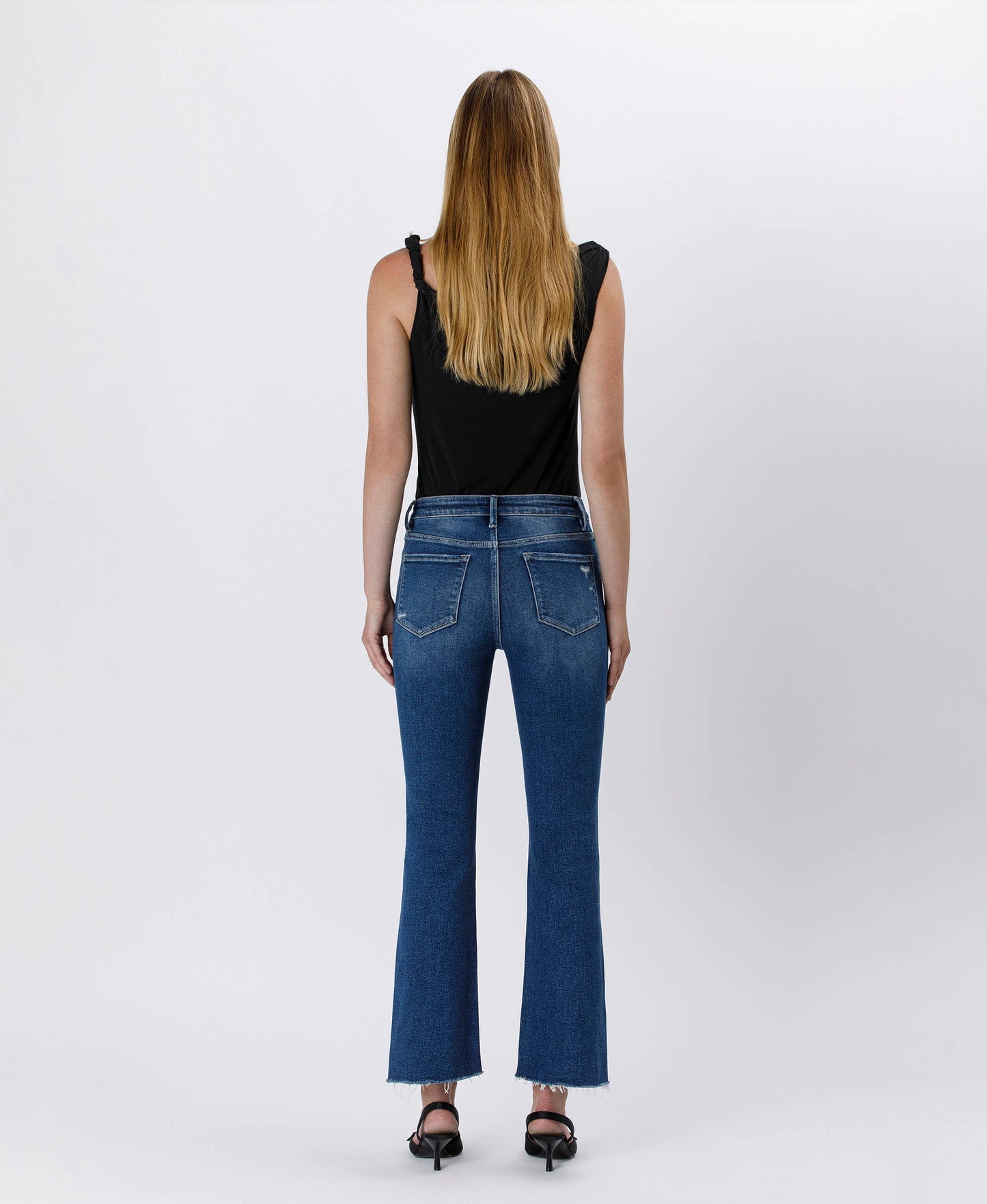 HIGH RISE RAW SIDE STEP HEM BOOTCUT JEANS