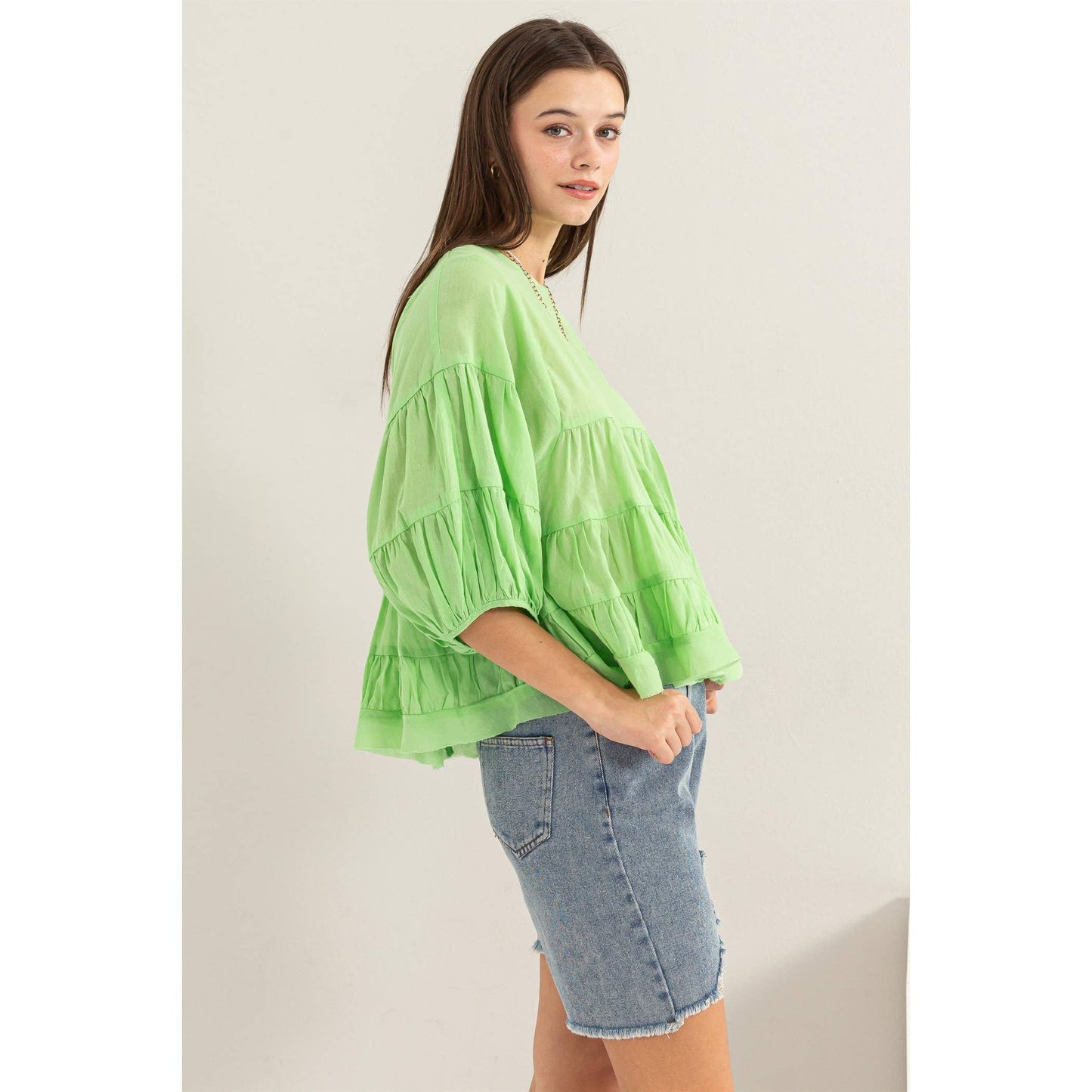 Pure Love Babydoll Blouse Lime