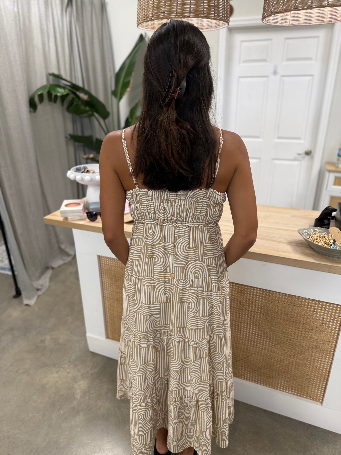 ABSTRACT PRINT MIDI DRESS