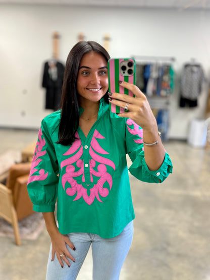 The Wynonna Flare Blouse-Green