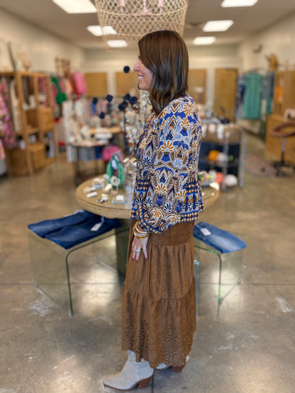 The Lainey Sued Midi Skirt-Tan Brown