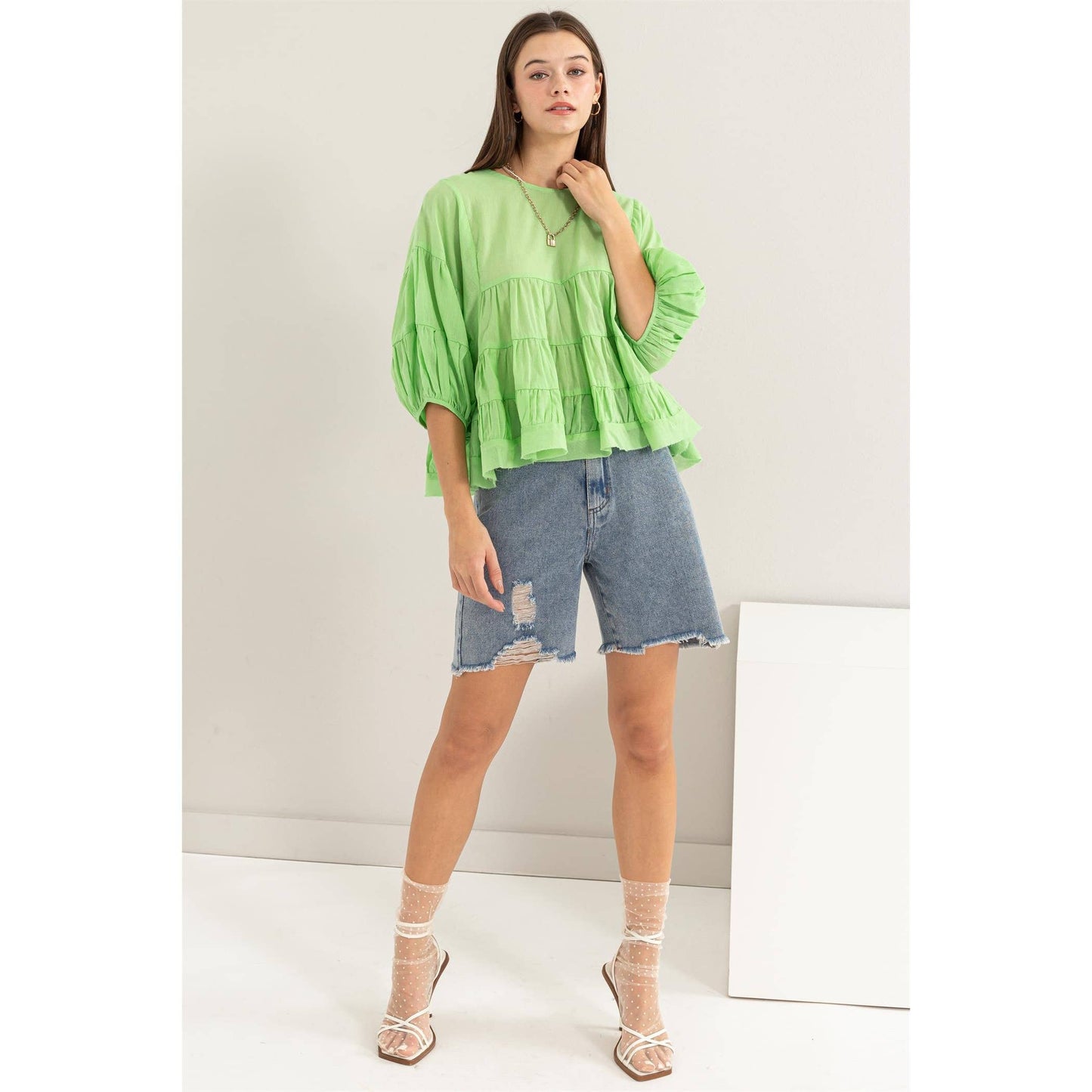 Pure Love Babydoll Blouse Lime