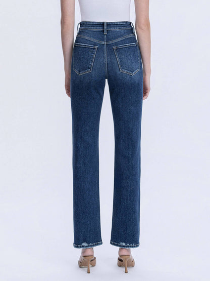 HIGH RISE FULL LENGTH DARK WASH STRAIGHT JEANS