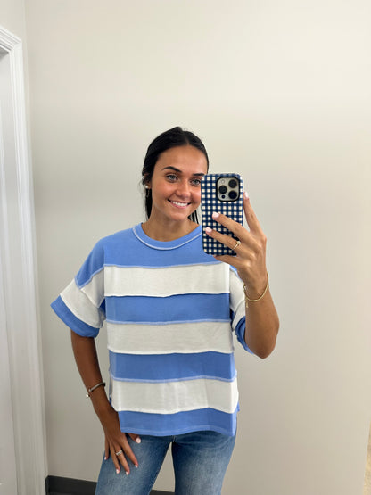 French Terry Striped Top Corn Flower Blue