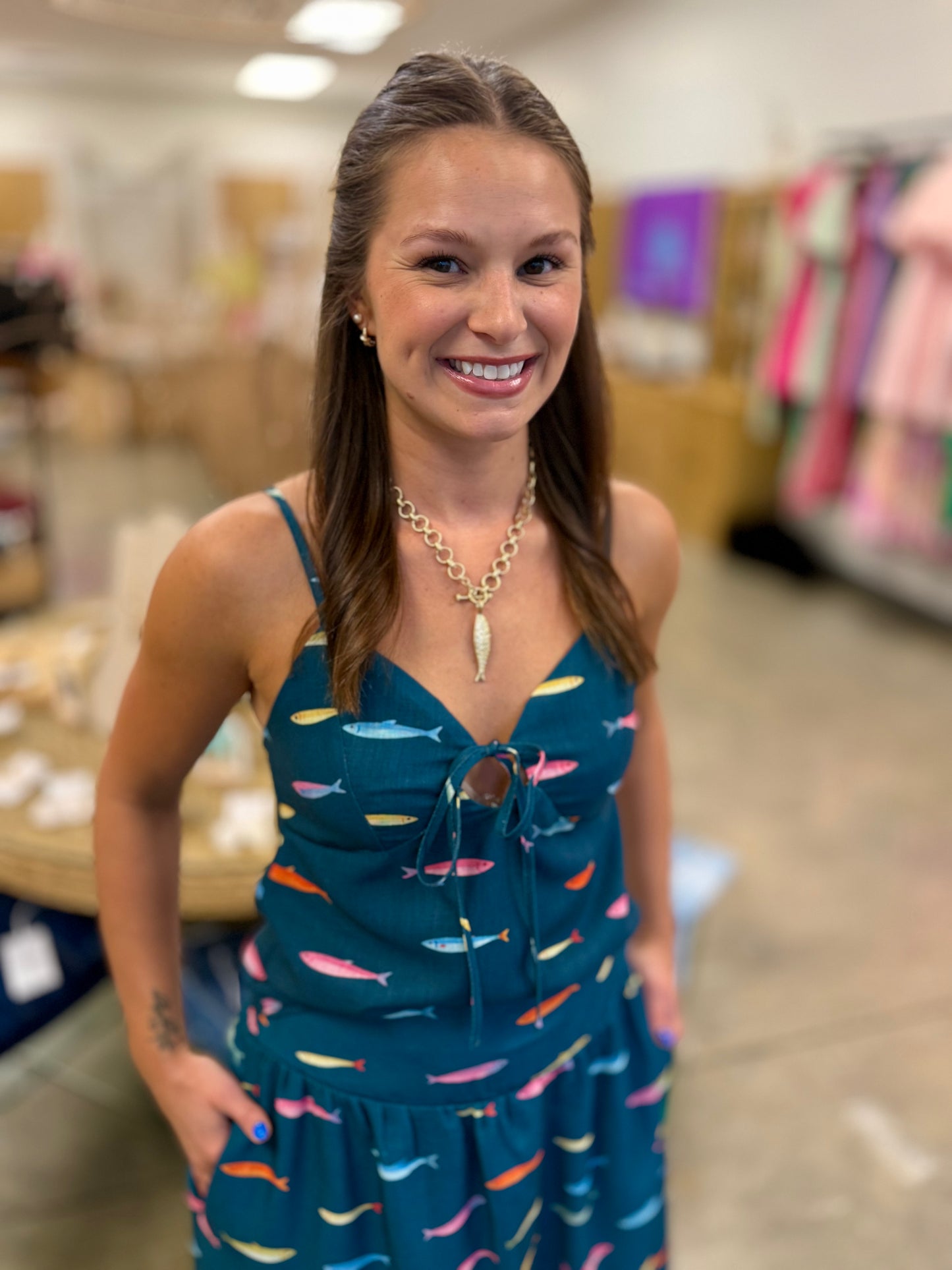 Fin Print Cami in Teal