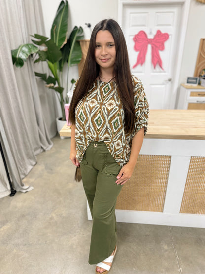 Pocket Full of Posies Cropped Jean Olive