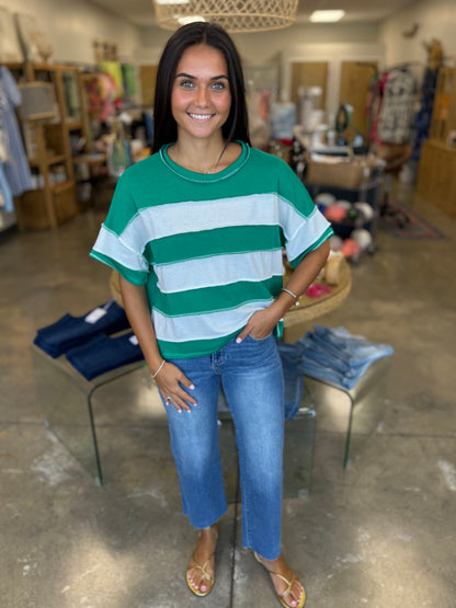 French Terry Striped Top K Green
