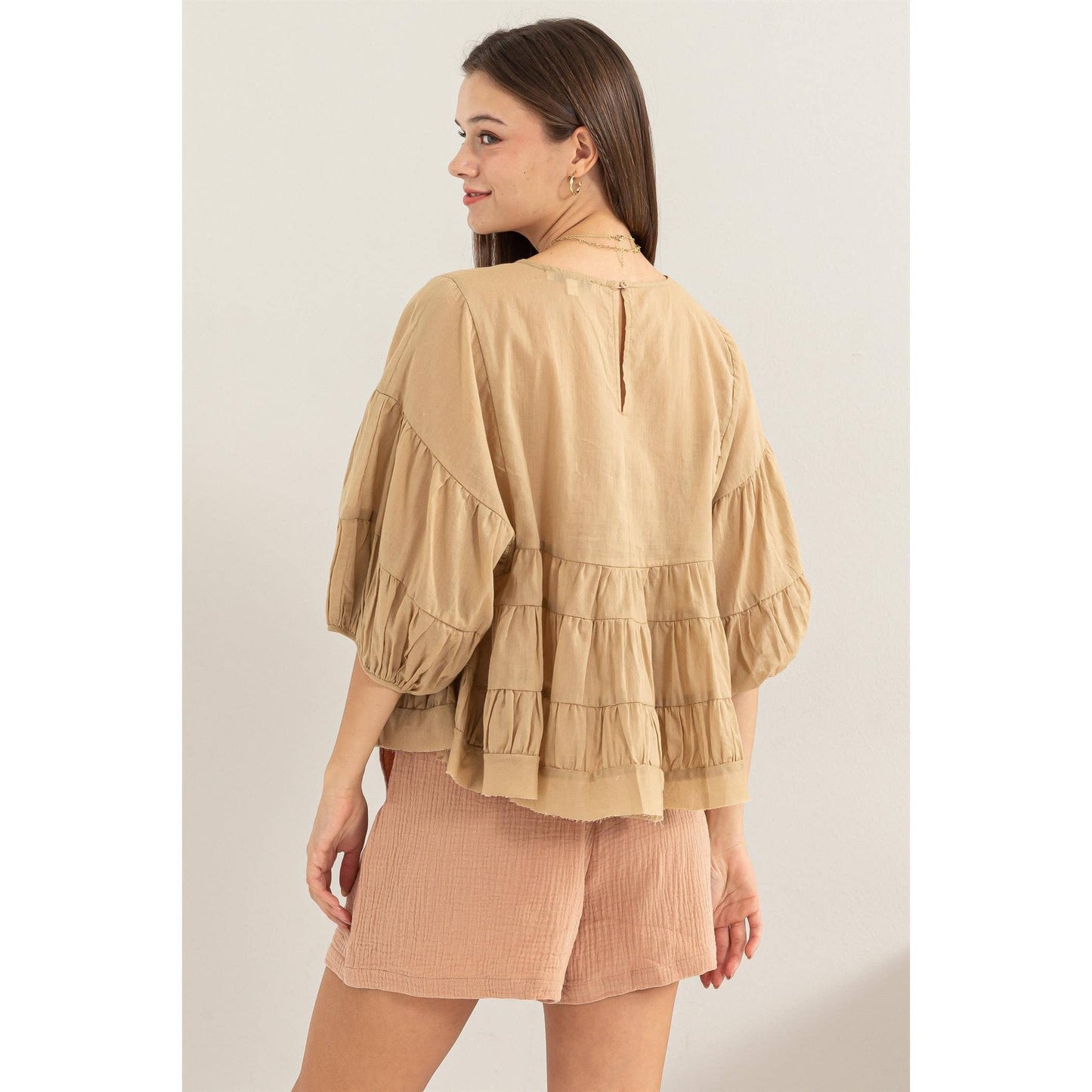 Pure Love Babydoll Blouse Tan