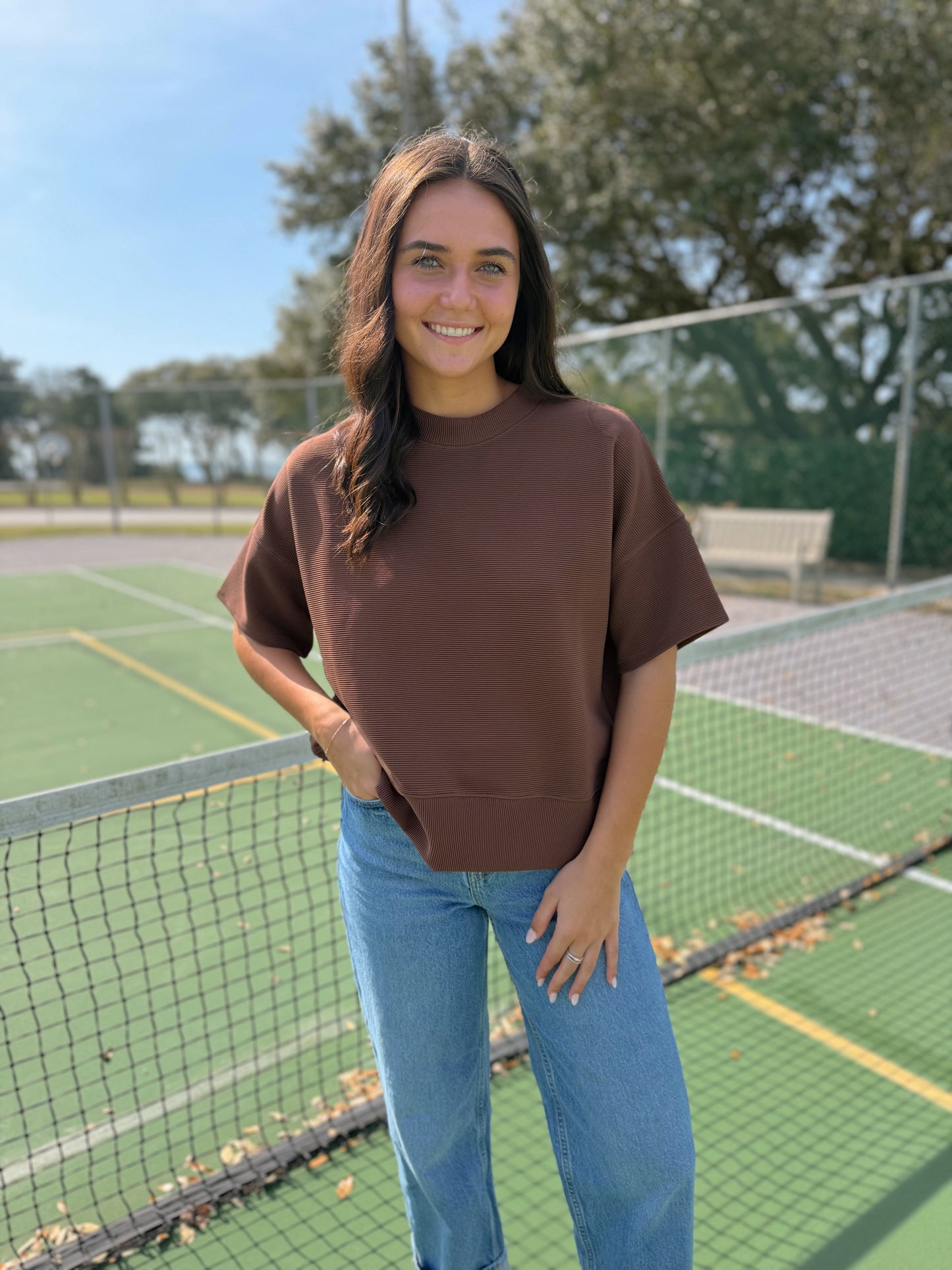 The Banded Ribbed Top Brown