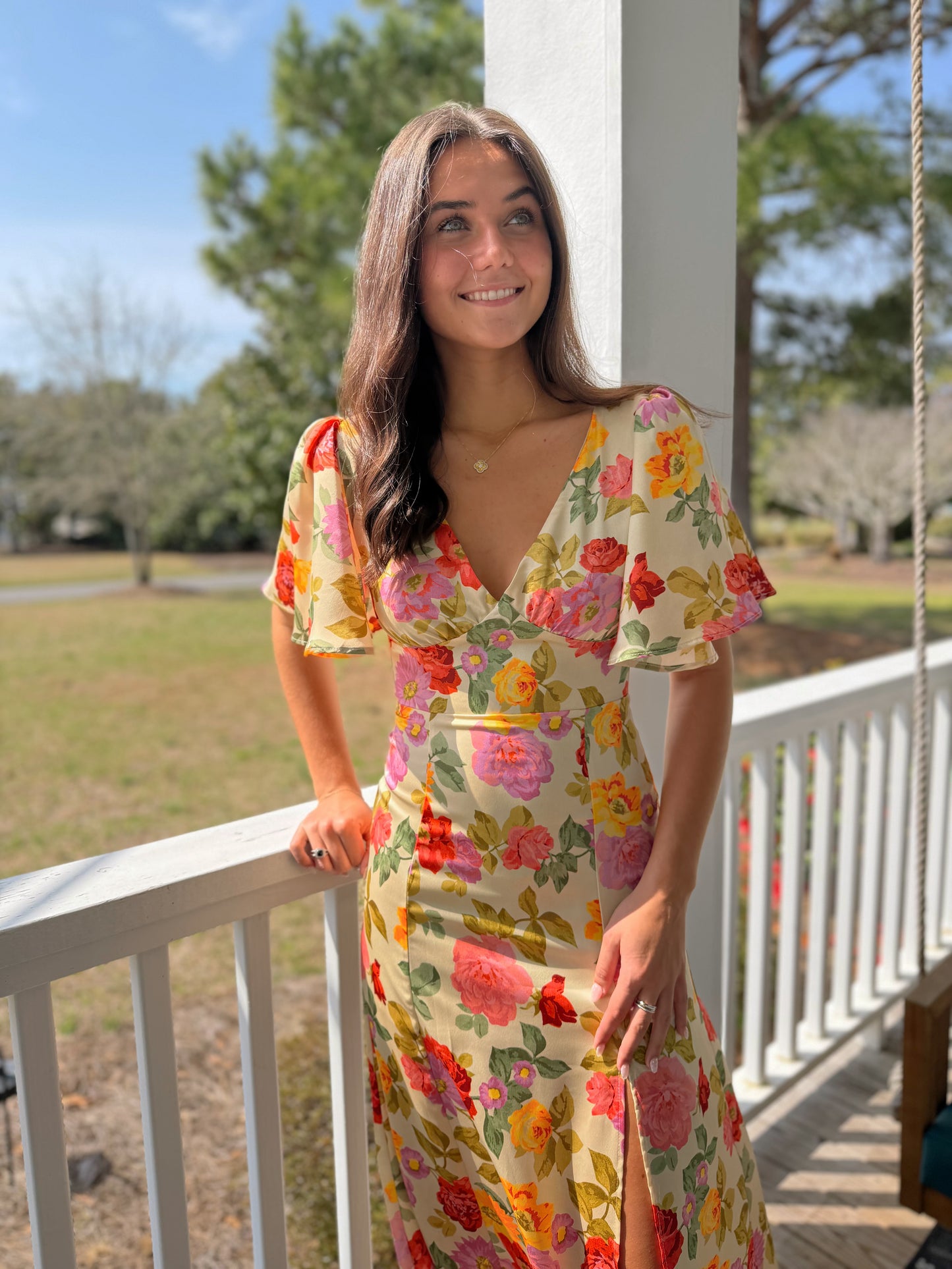 Gift of Love Flutter Sleeve Plunging Maxi Dress