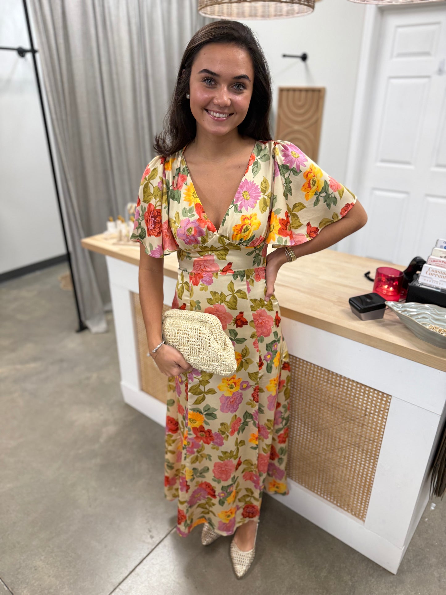 Gift of Love Flutter Sleeve Plunging Maxi Dress